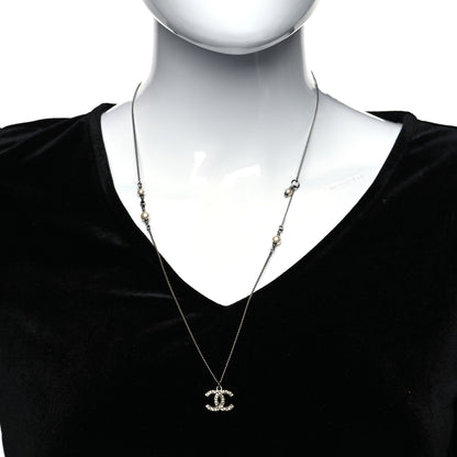 Chanel Crystal Pearl CC Pendant Necklace Silver 2 of 5