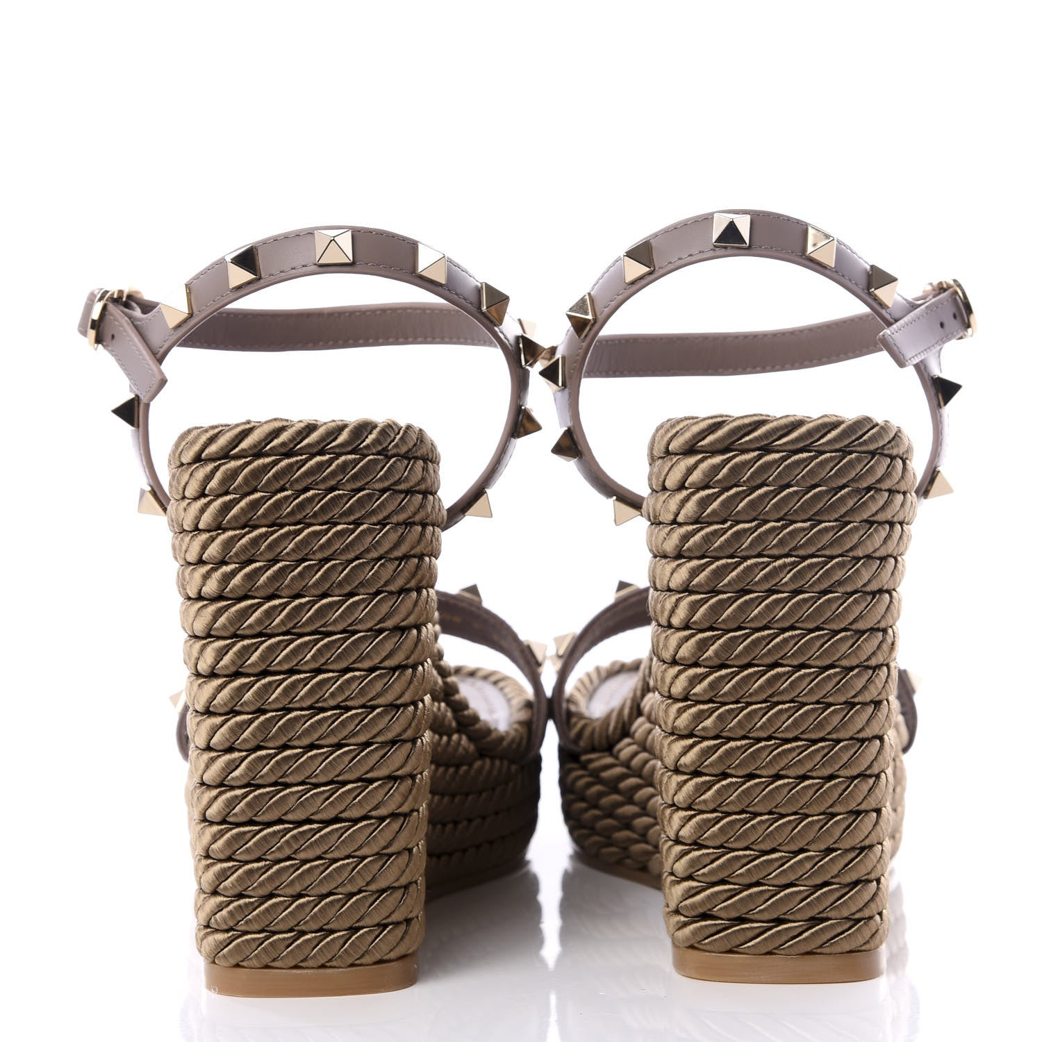 Valentino Garavani Silk Calfskin Rockstud Torchon Espadrille Wedge Sandals 38 Clay 4 of 10