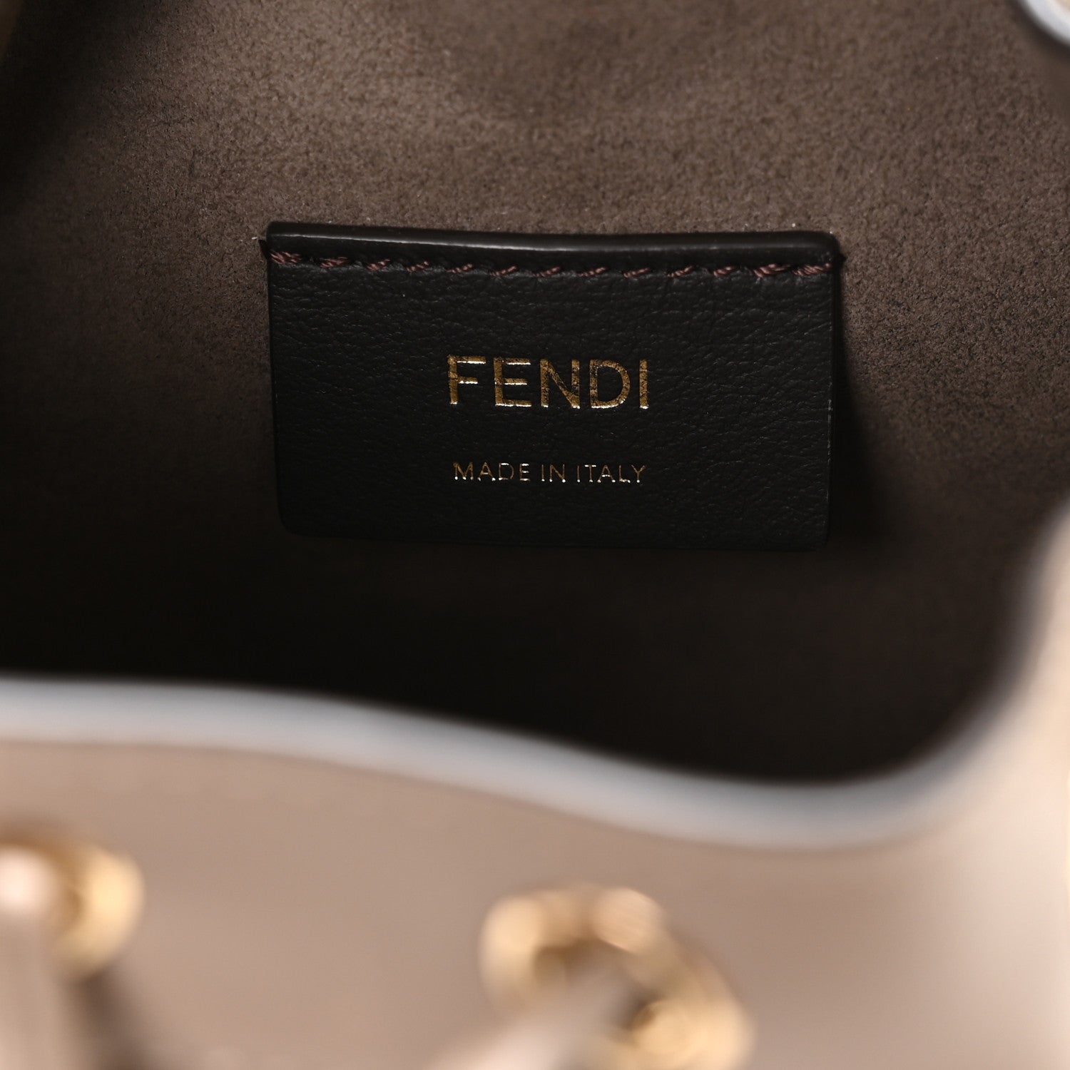 Fendi Canvas Vitello King FF Embroidered Mini Mon Tresor Bucket Bag Matcha Milk Dove 6 of 10
