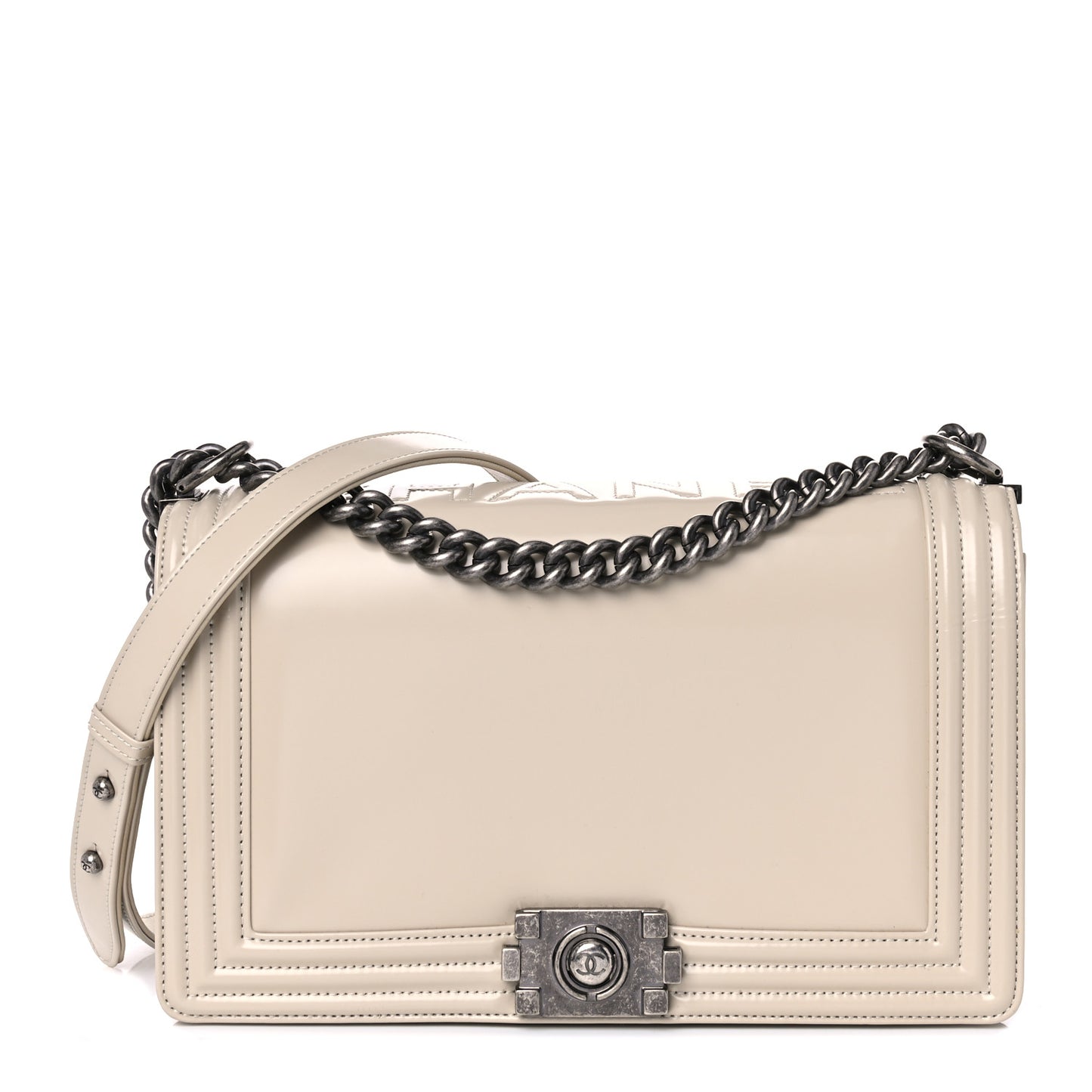 Glazed Calfskin New Medium Boy Flap Beige