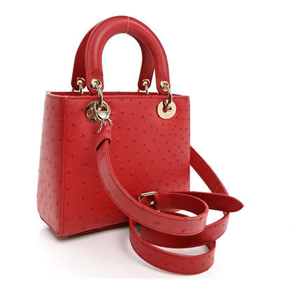 Christian Dior Ostrich Small Lady Dior Red 3 of 9