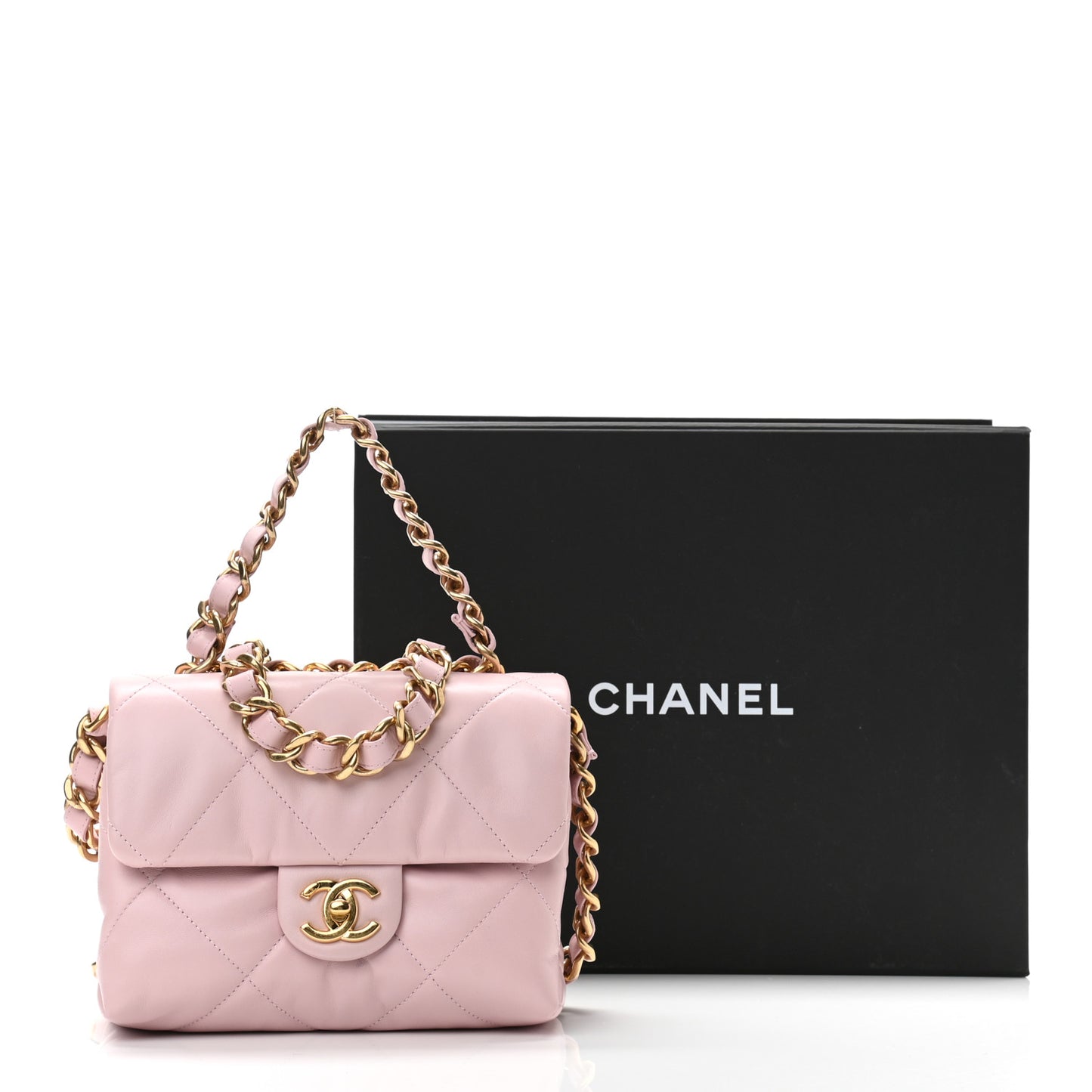 Lambskin Quilted Small Chain Top Handle Flap Rose Clair