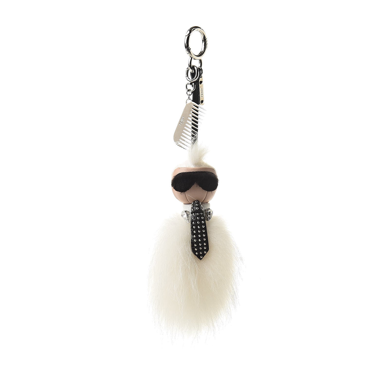 Fendi Fox Goat Mink Fur Nappa Crystal Studded Mini Karlito Tuxedo Bag Charm White Multicolor 1 of 5