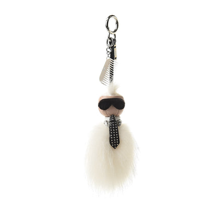 Fendi Fox Goat Mink Fur Nappa Crystal Studded Mini Karlito Tuxedo Bag Charm White Multicolor 1 of 5