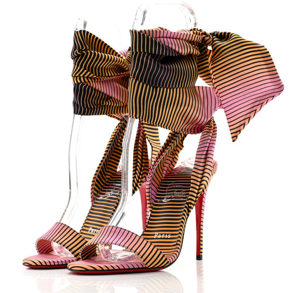 Christian Louboutin Satin Sandale Du Desert Stripe 100 Sandal 35.5 Pink Orange Multi 3 of 8