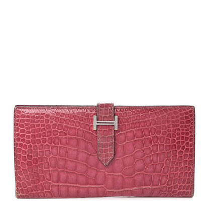 Hermes Shiny Alligator Bearn Wallet Fuchsia 1 of 9