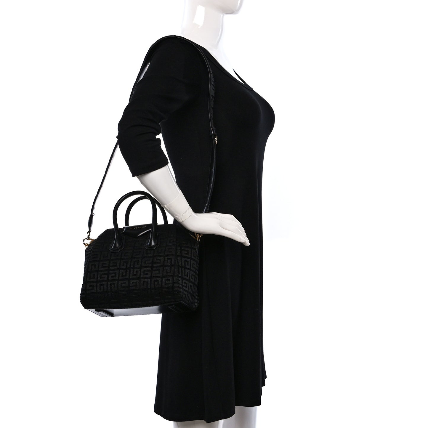 Embroidered Canvas Mini Antigona Shoulder Bag Black