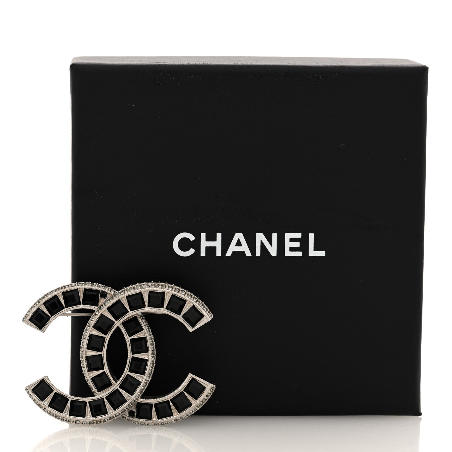 Chanel Baguette Crystal CC Brooch Silver Black 4 of 4
