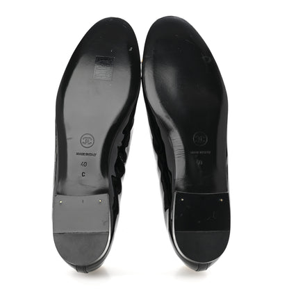 Chanel Patent CC Cap Toe Ballerina Flats 40 Black Beige 6 of 9