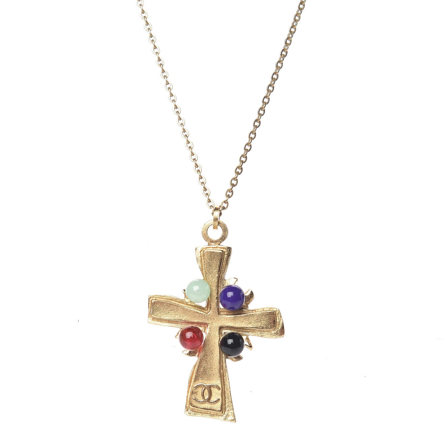 Chanel Gripoix CC Cross Pendant Necklace Gold 4 of 6