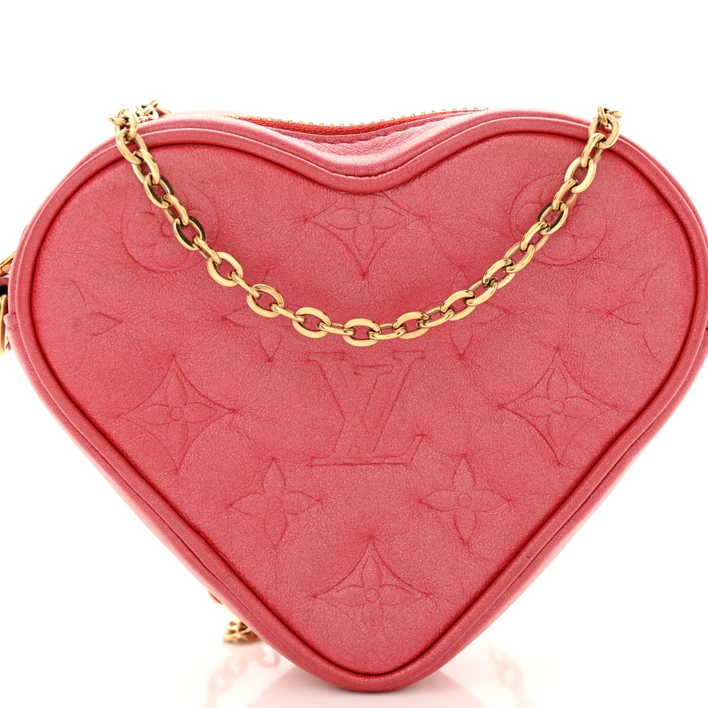 Lambskin Embossed Monogram Fall In Love Sac Coeur Heart Chain Bag Lipstick Red