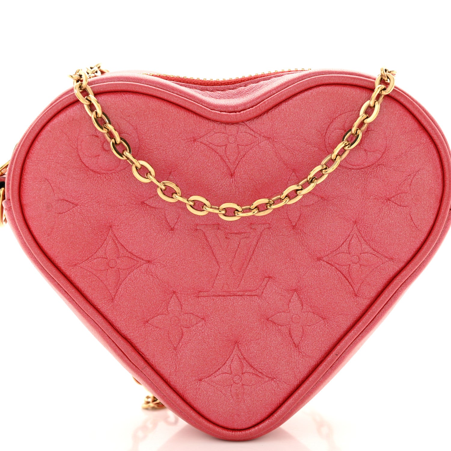 Louis Vuitton Lambskin Embossed Monogram Fall In Love Sac Coeur Heart Chain Bag Lipstick Red 7 of 12