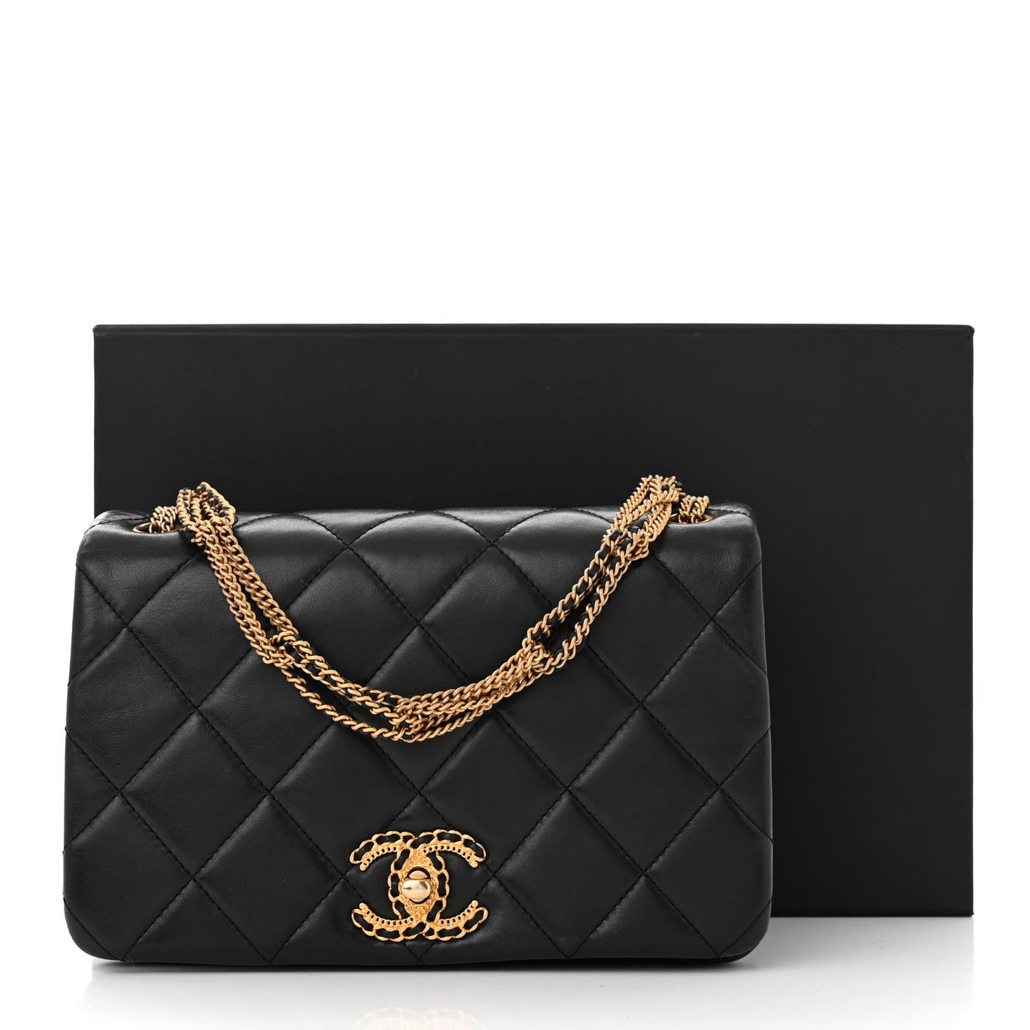 Lambskin Quilted On And On Small Chain Flap Black