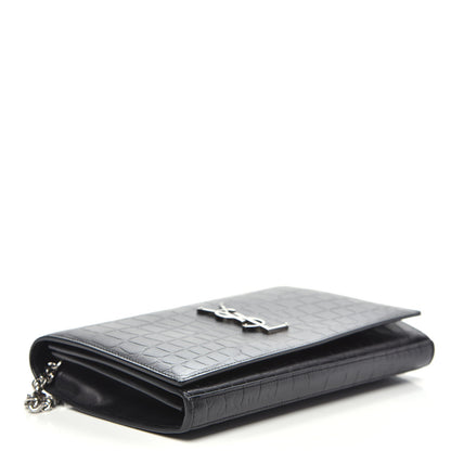 Saint Laurent Crocodile Embossed Calfskin Monogram Chain Wallet Black 4 of 10