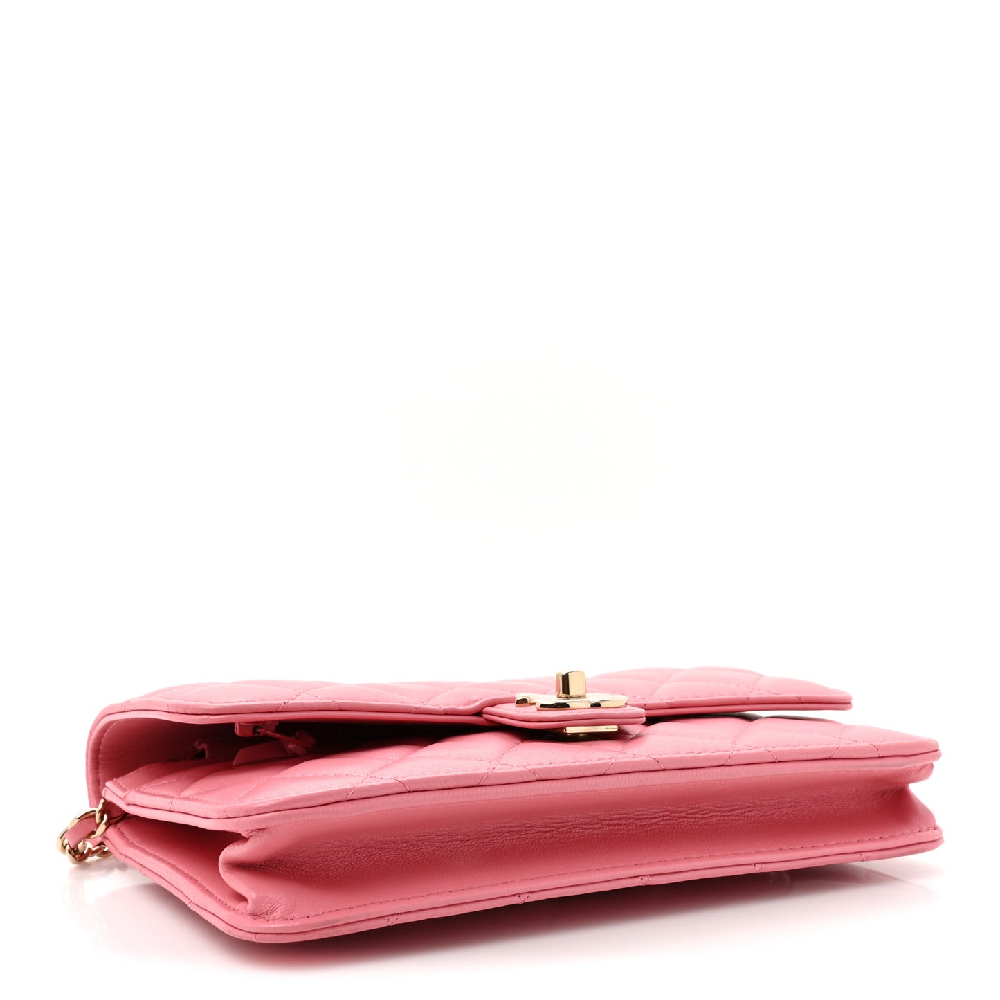 Lambskin Quilted Chain Handle Round Wallet On Chain WOC Pink