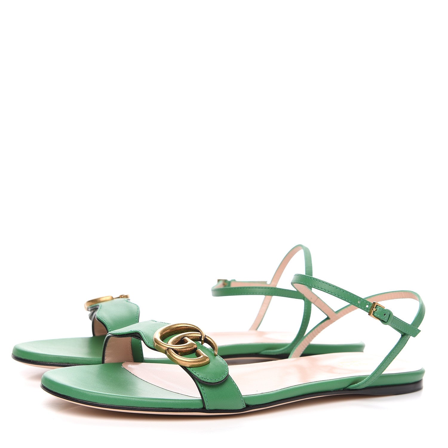 Gucci Lifford Calfskin GG Marmont Ankle Wrap Flat Sandals 39 New Shamarock 3 of 7