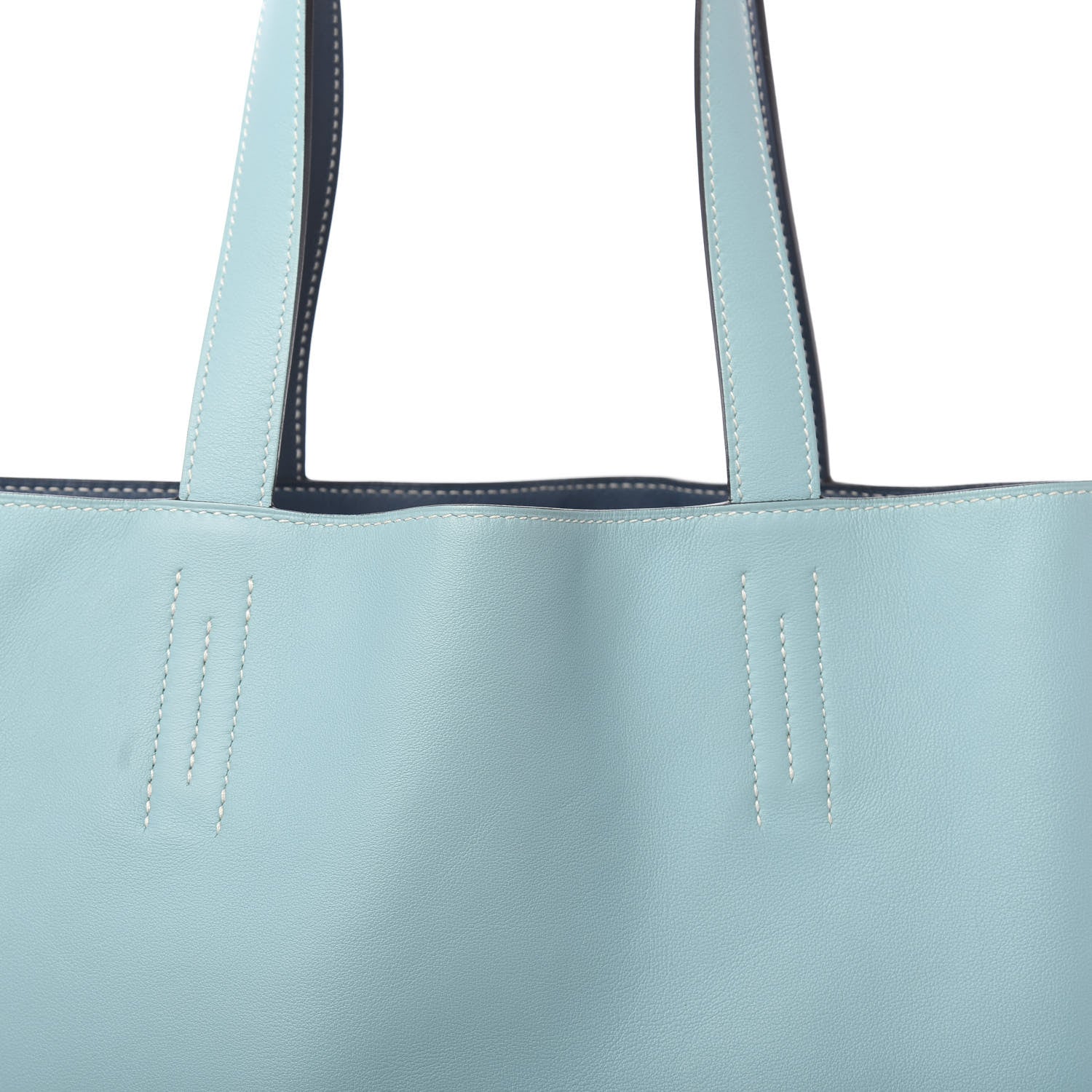 Hermes Veau Sikkim Swift Double Sens 30 Reversible Tote Gris Perle Colvert Bleu Atoll 14 of 17