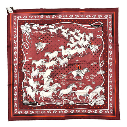 Hermes Silk Les Mustangs Bandana 55 Lie De Vin Orange 1 of 4