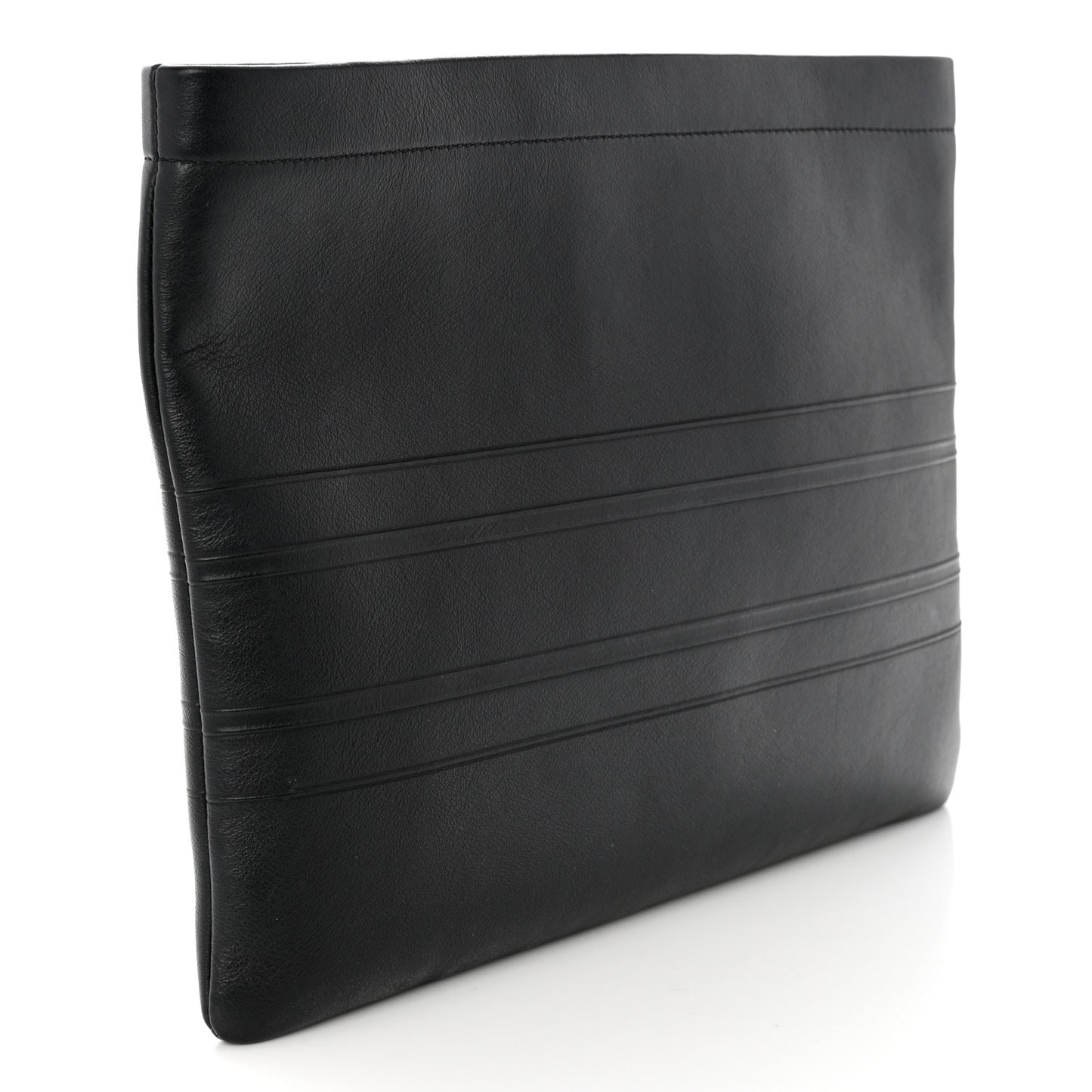 Calfskin Embossed Logo Zip Clutch Black