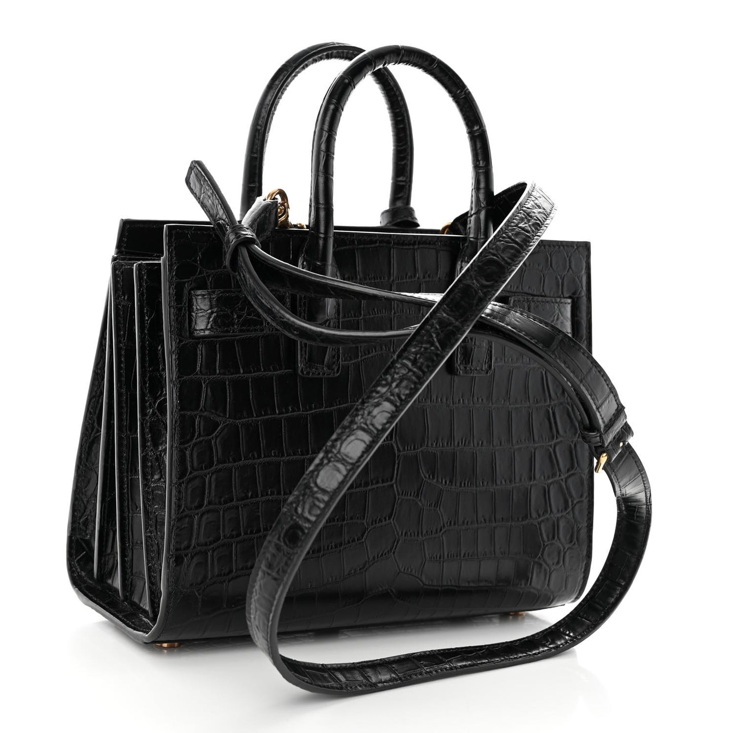 Calfskin Crocodile Embossed Nano Sac De Jour Black