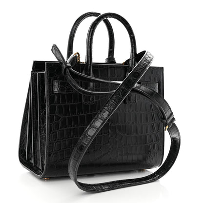 Saint Laurent Calfskin Crocodile Embossed Nano Sac De Jour Black 3 of 10