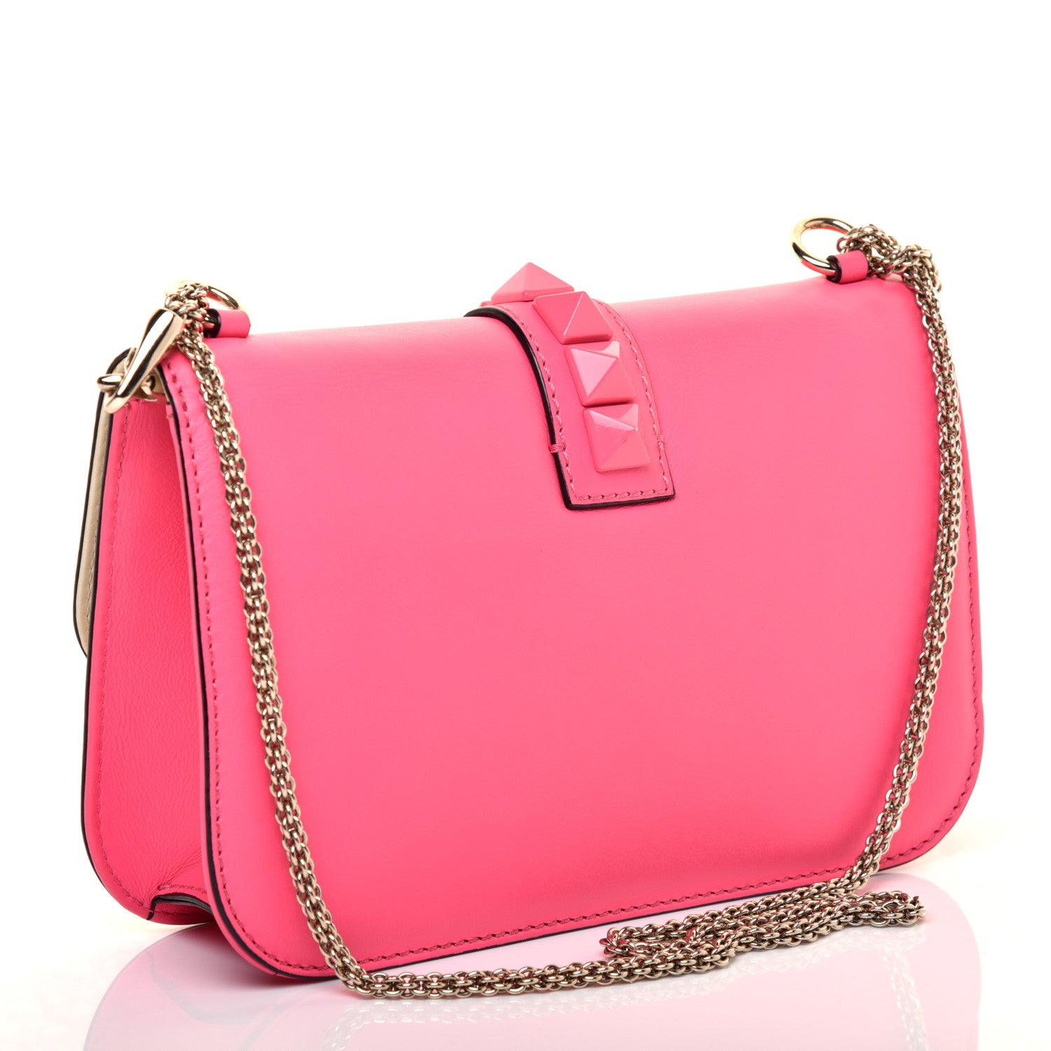 Valentino Garavani Vitello Medium Glam Lock Rockstud Flap Fuxia Fluo Light Ivory 3 of 9