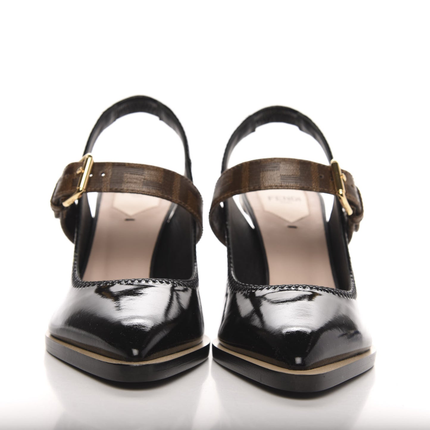 Glossy Neoprene Glazed Fabric FF FFrame Court Mary Jane Slingback Pumps 37 Black Tobacco Moro