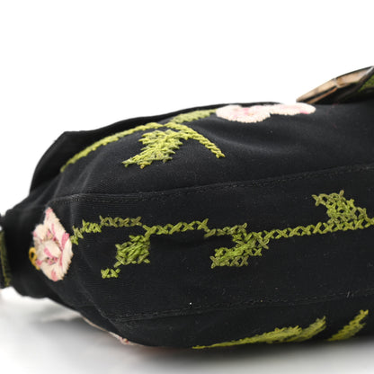 Fendi Canvas Lizard Embroidered Flower Baguette Black Multicolor 11 of 12