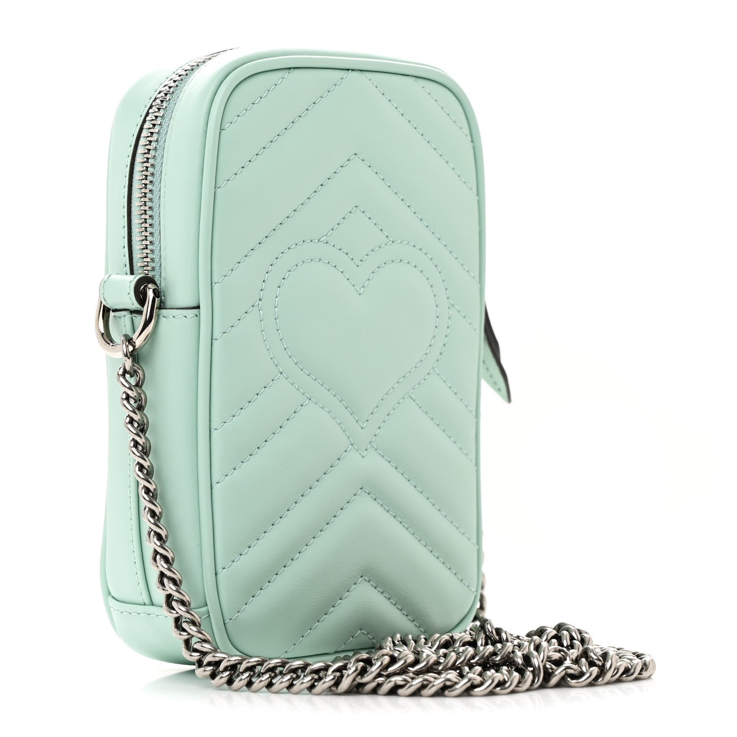 Gucci Calfskin Matelasse Mini GG Marmont Crossbody Bag Water Green 3 of 11