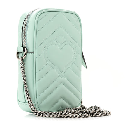 Gucci Calfskin Matelasse Mini GG Marmont Crossbody Bag Water Green 3 of 11