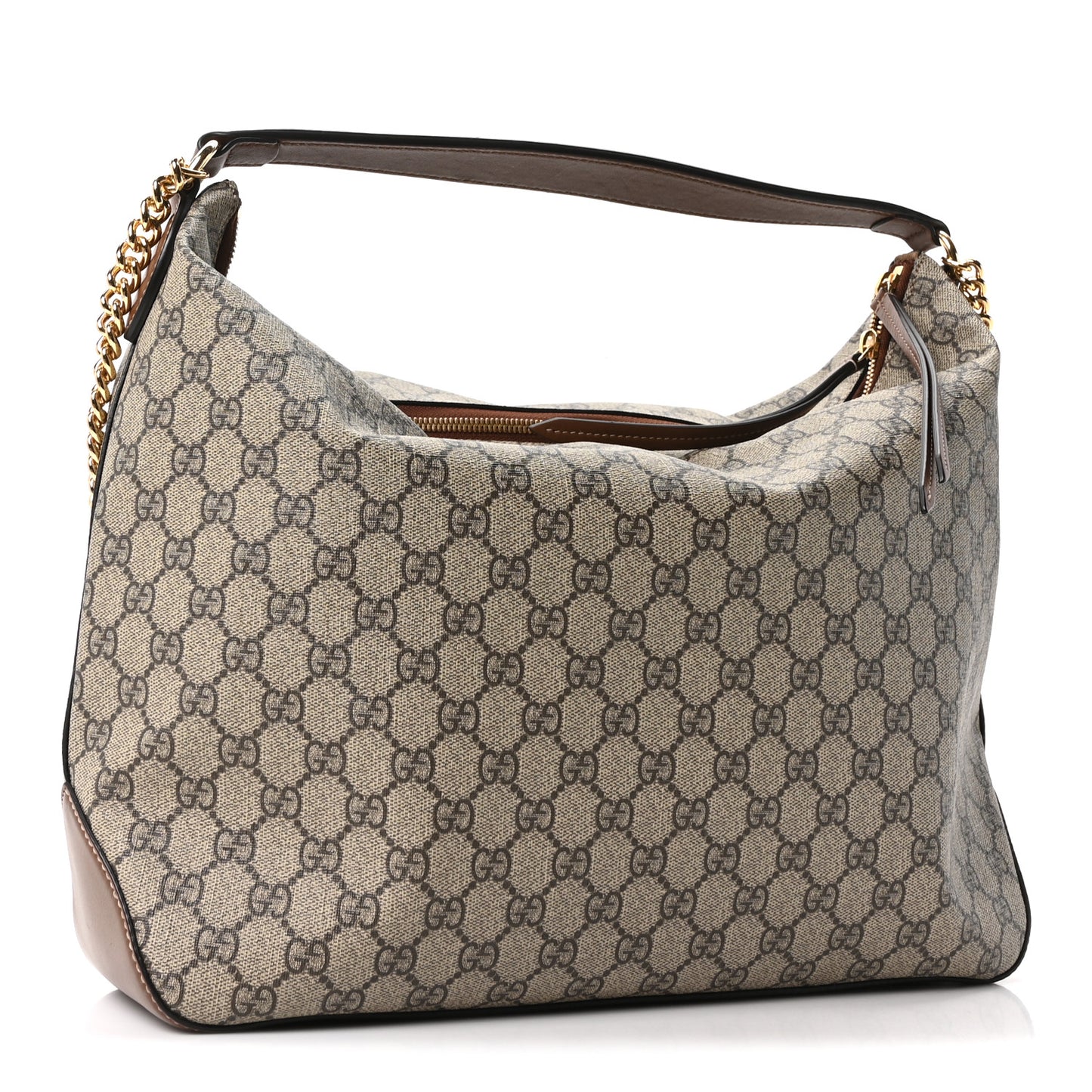 GG Supreme Monogram Large Linea A Hobo Light Brown