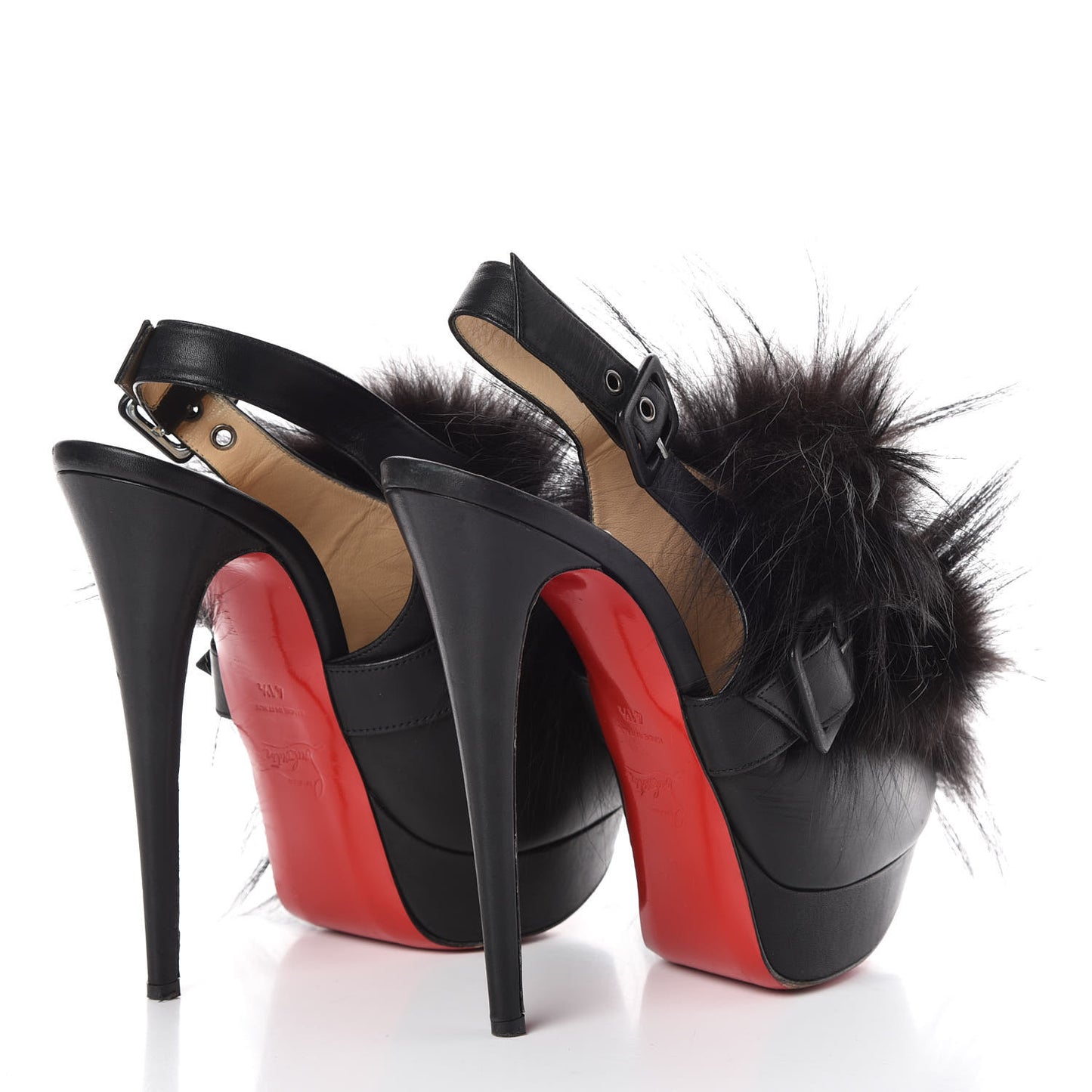 Suede Fox Fur Splash 150 Pumps 41.5 Black