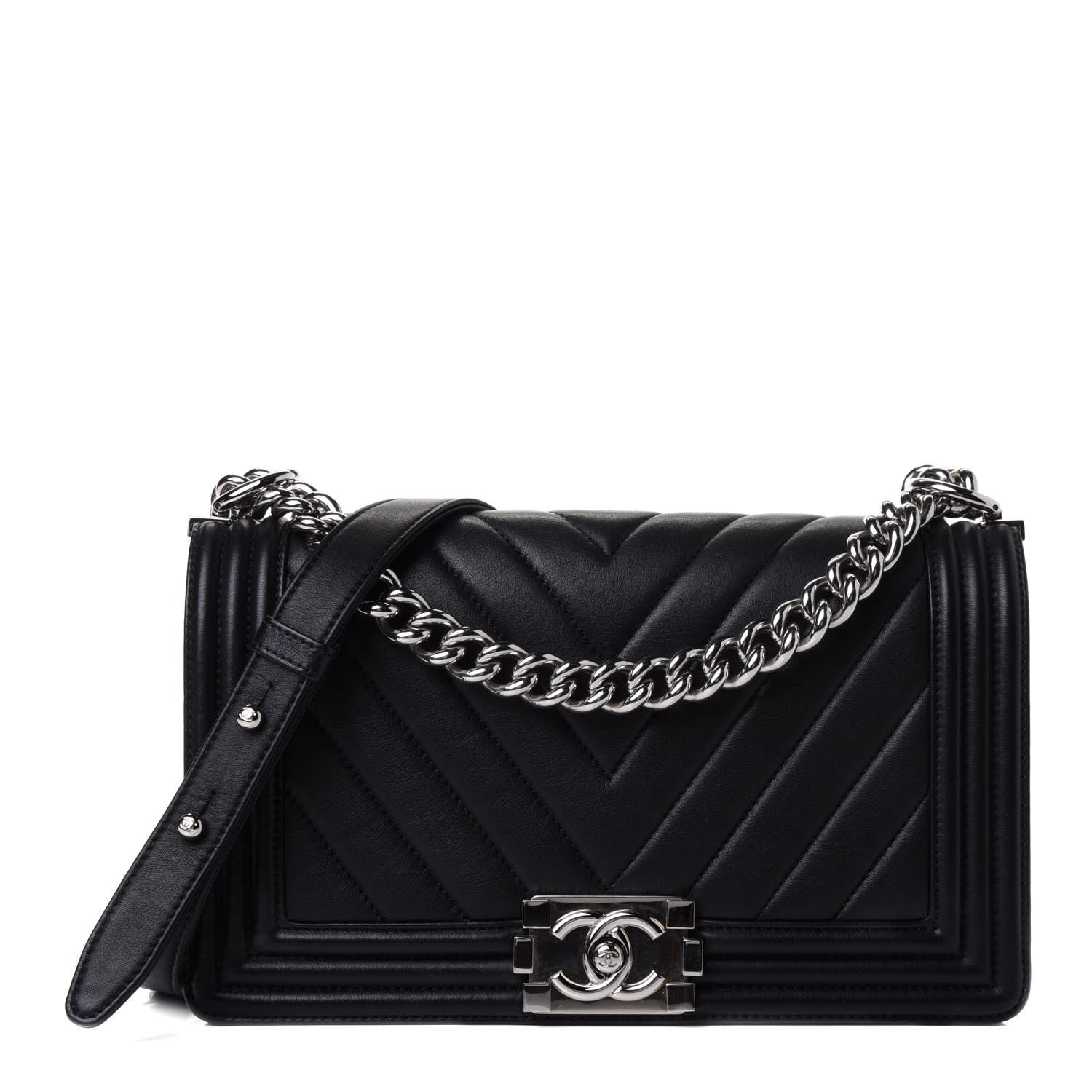 Chanel Calfskin Chevron Quilted Medium Boy Flap Black 1 of 4