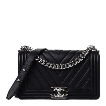Chanel Calfskin Chevron Quilted Medium Boy Flap Black 1 of 4