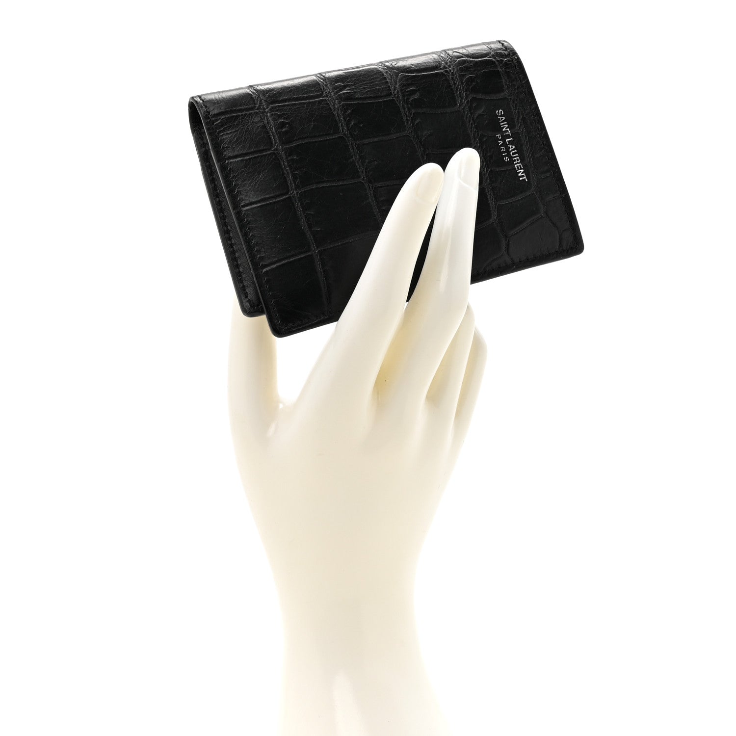 Saint Laurent Crocodile Embossed Bi-Fold Wallet Black 2 of 9