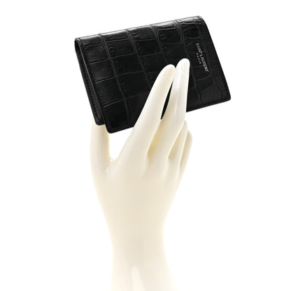Saint Laurent Crocodile Embossed Bi-Fold Wallet Black 2 of 9