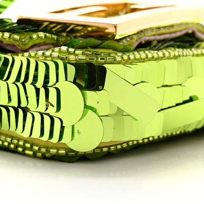 Fendi Sequin Paillettes Shiny Nappa Sex and the City Nano Maxi Buckle Baguette Charm Wasabi 8 of 14
