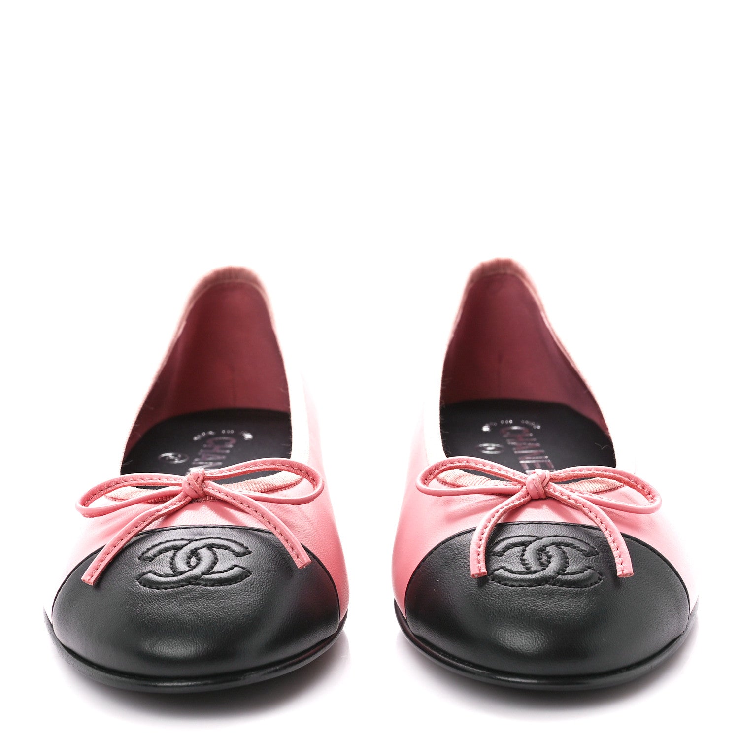 Chanel Lambskin Cap Toe CC Ballerina Flats 38 Coral Black 2 of 10