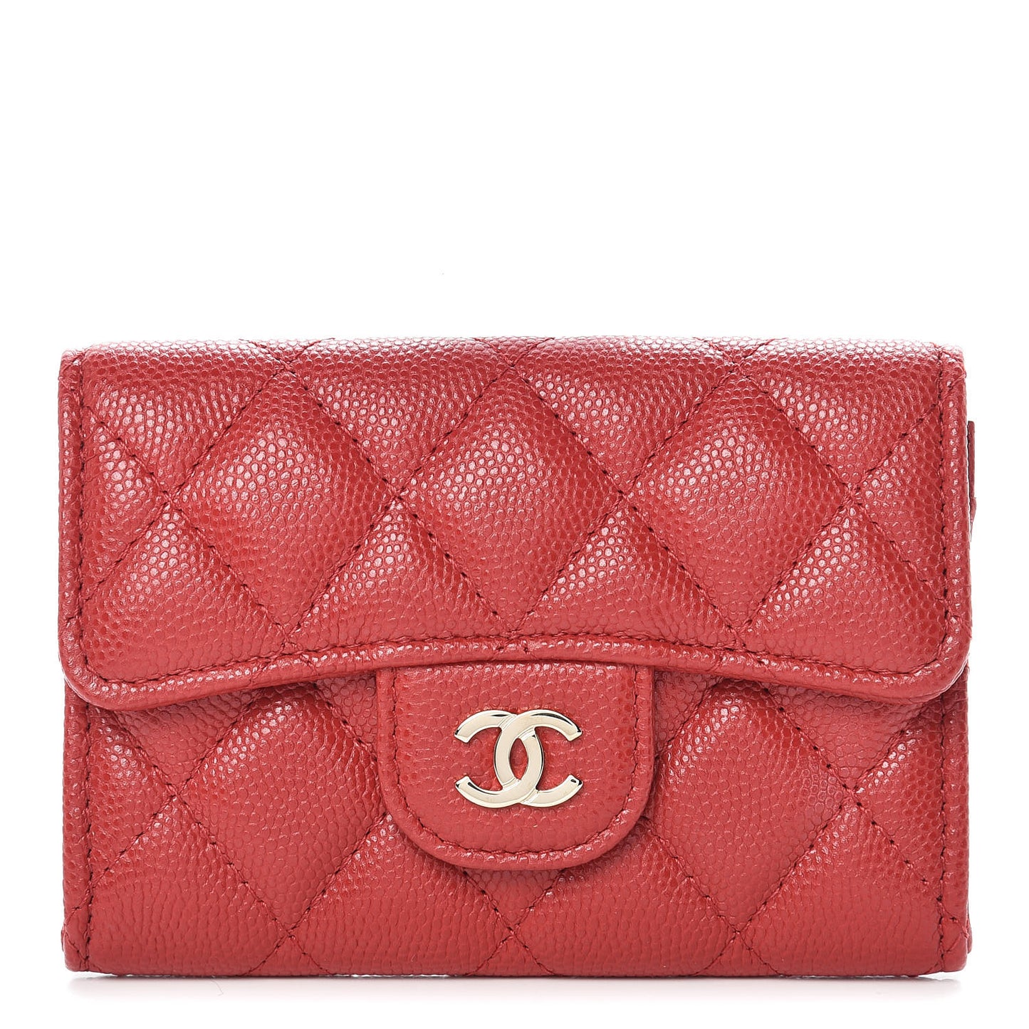 Caviar Quilted Flap Card Holder Wallet Red