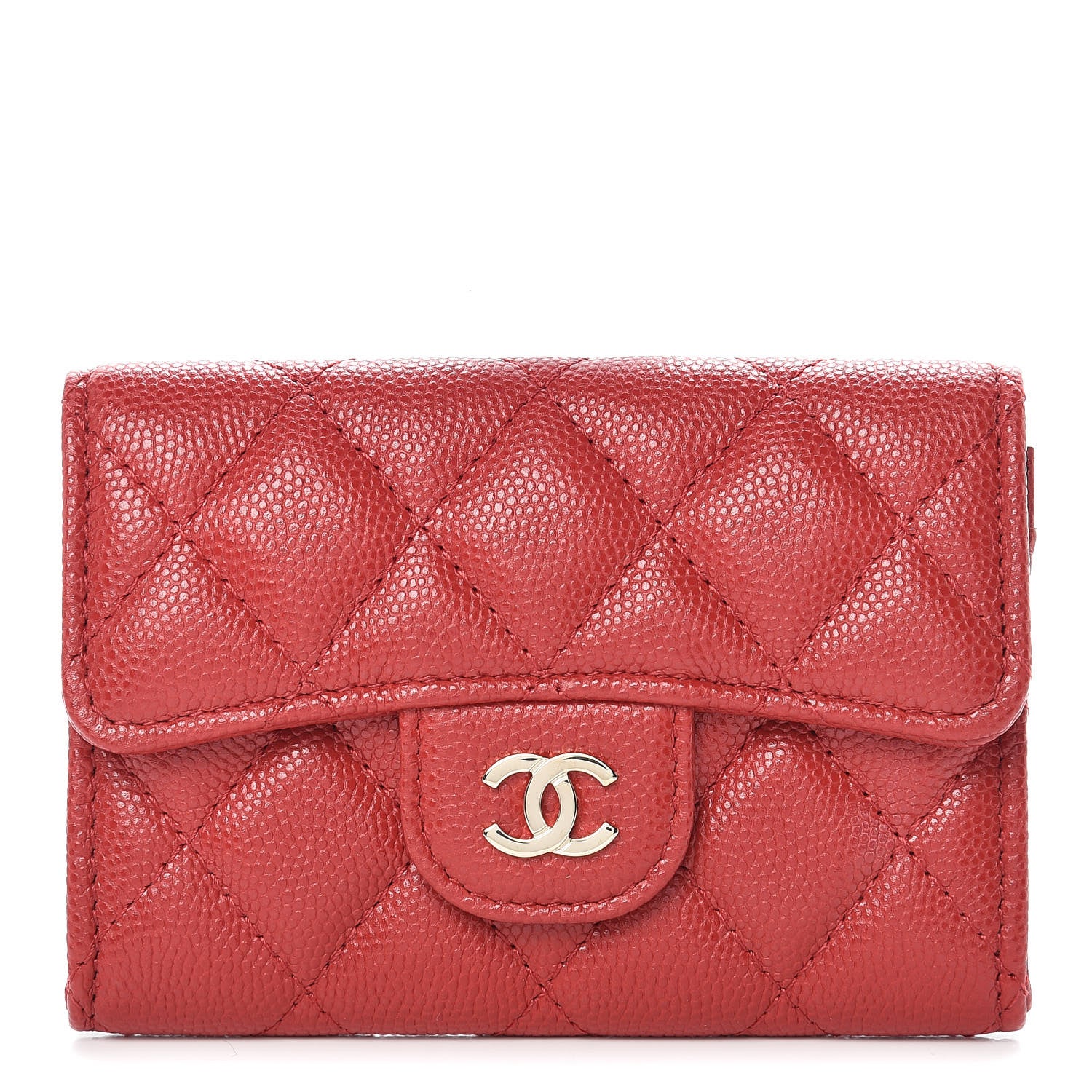 Chanel Caviar Quilted Flap Card Holder Wallet Red 1 of 9
