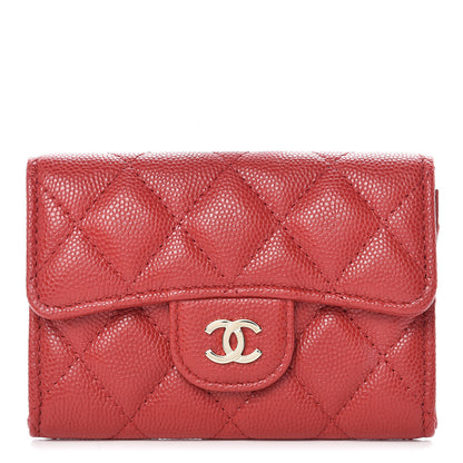 Chanel Caviar Quilted Flap Card Holder Wallet Red 1 of 9