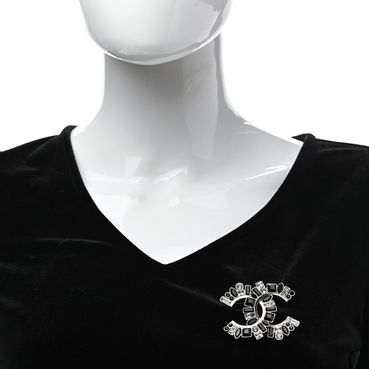 Baguette Crystal CC Brooch Black Silver