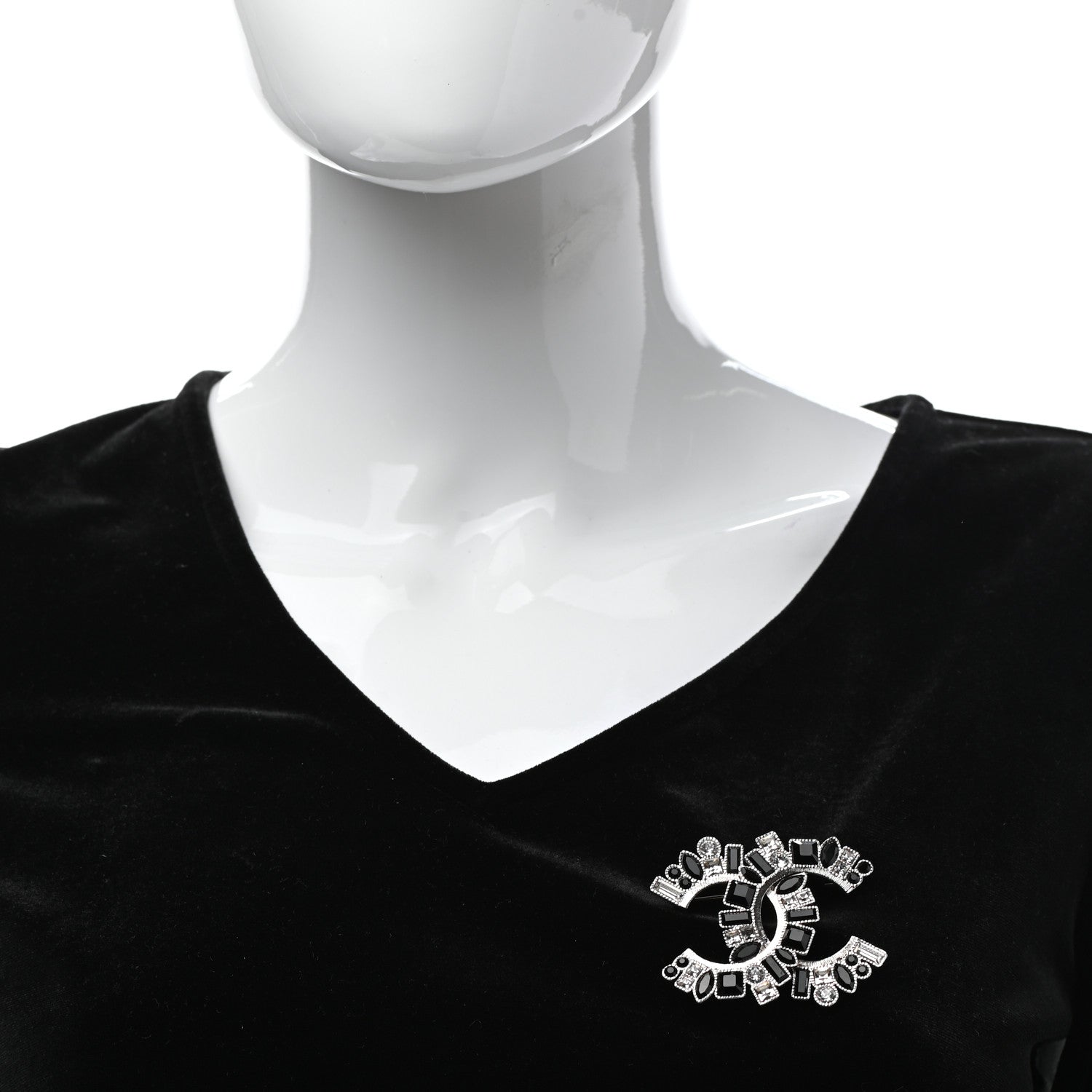 Chanel Baguette Crystal CC Brooch Black Silver 2 of 4