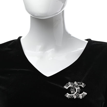 Chanel Baguette Crystal CC Brooch Black Silver 2 of 4
