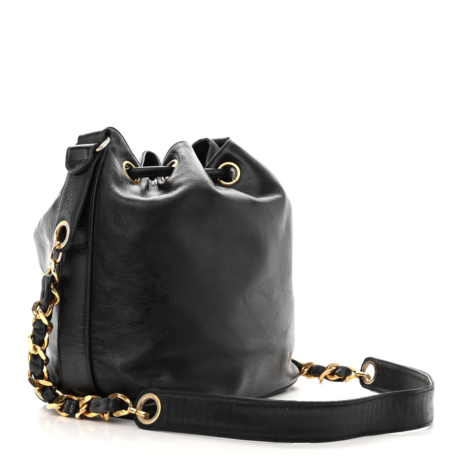 Chanel Lambskin CC Stitched Drawstring Bucket Bag Black 3 of 12
