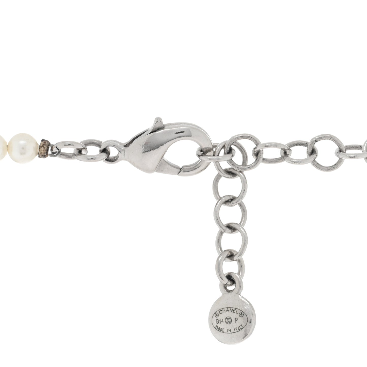 Pearl Cluster CC Long Necklace Silver