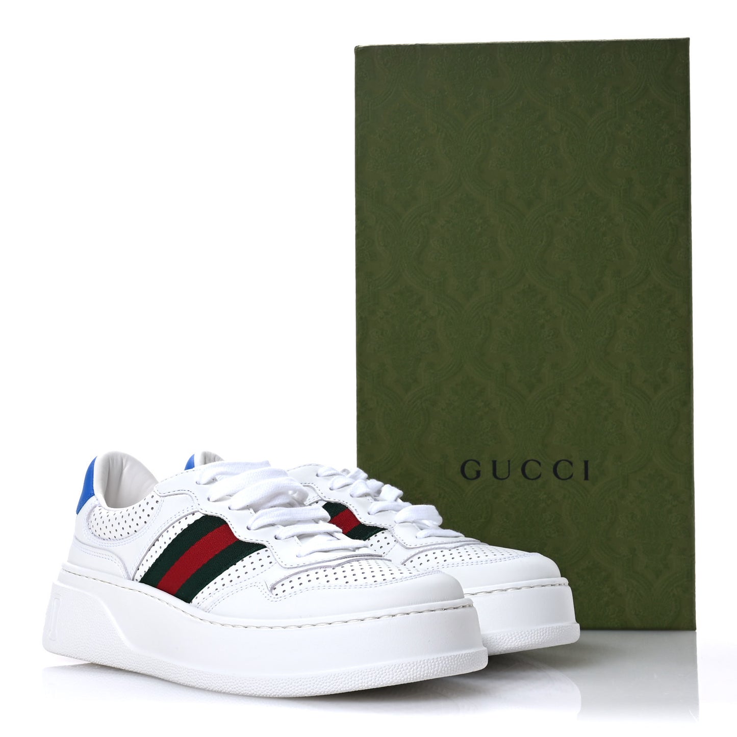 Calfskin Web Perforated Womens Platform 55mm Sneakers 38.5 White Bright Splash