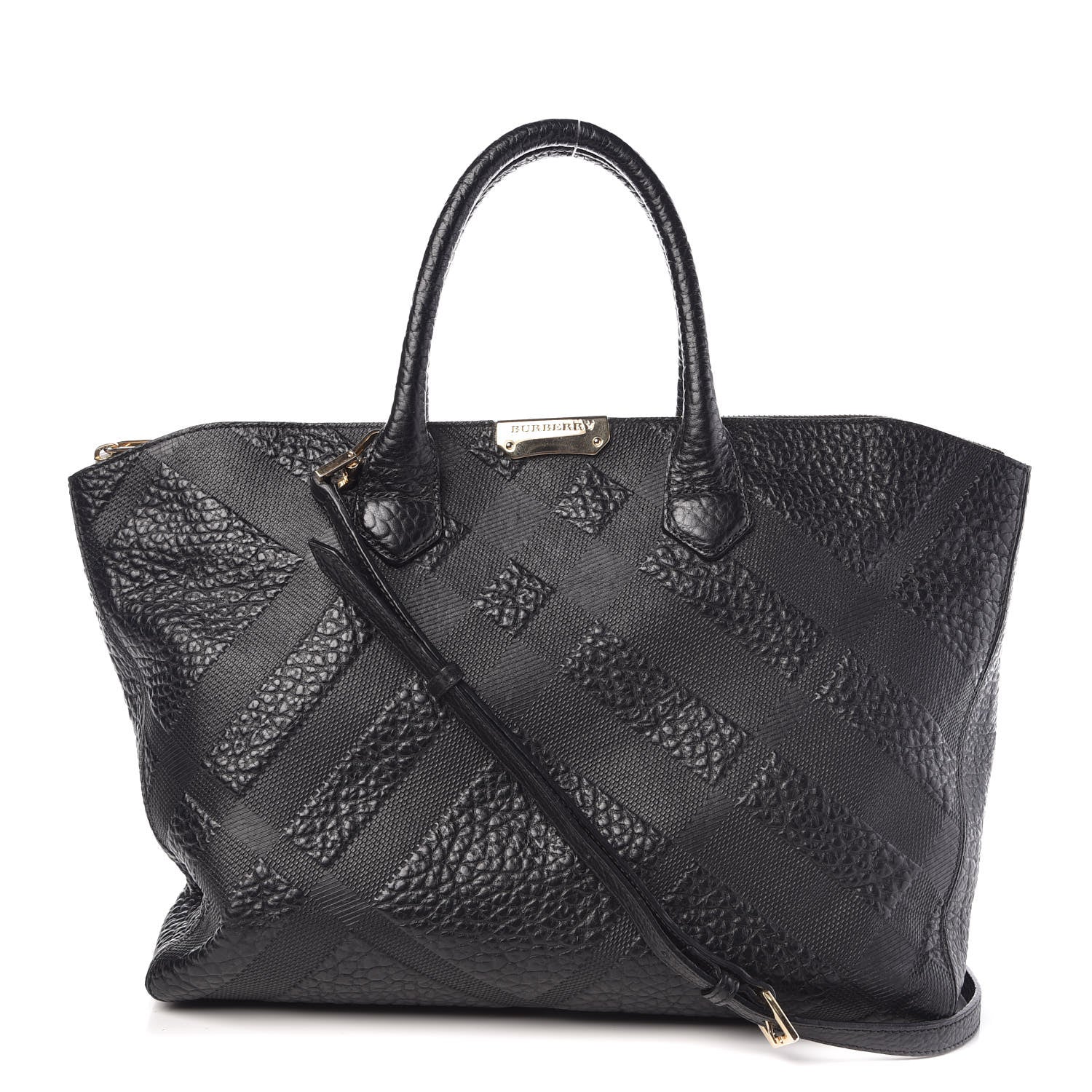 Burberry Heritage Grain Check Embossed Medium Dewsbury Tote Black 1 of 12