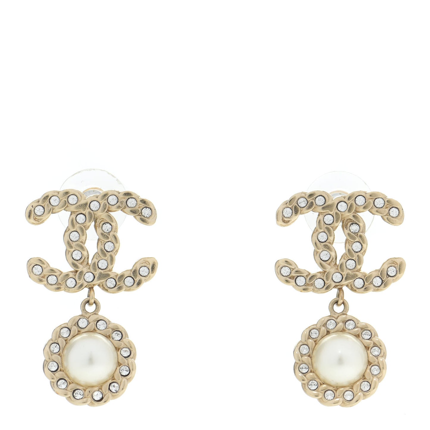 Crystal Pearl Pearls Coronation CC Drop Earrings Gold