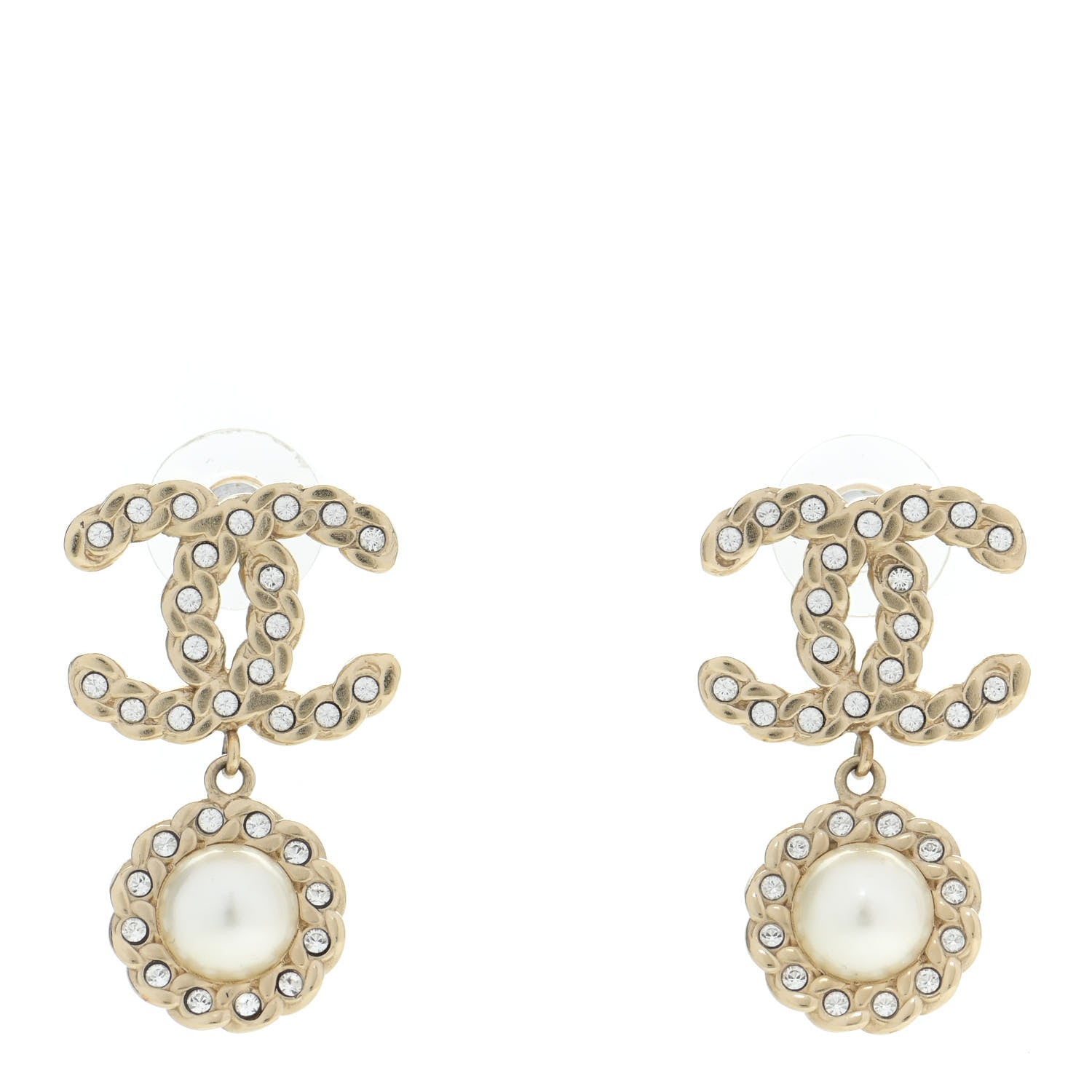 Chanel Crystal Pearl Pearls Coronation CC Drop Earrings Gold 1 of 5